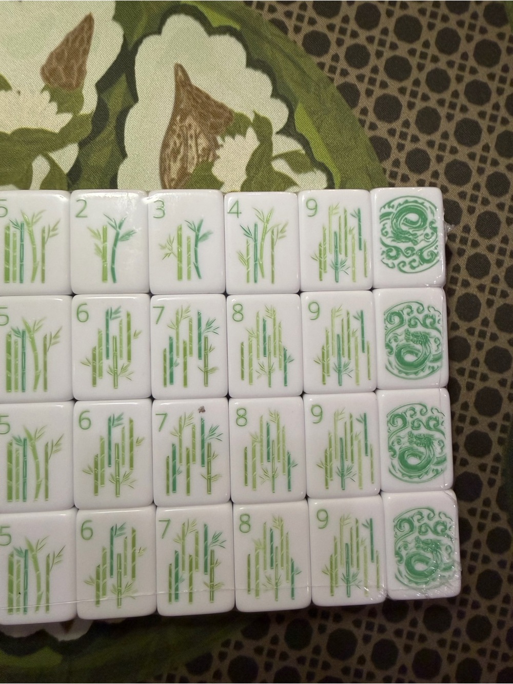 Green Mahjong Tiles Set - Pink & Blue Accents - Picture 6 of 16